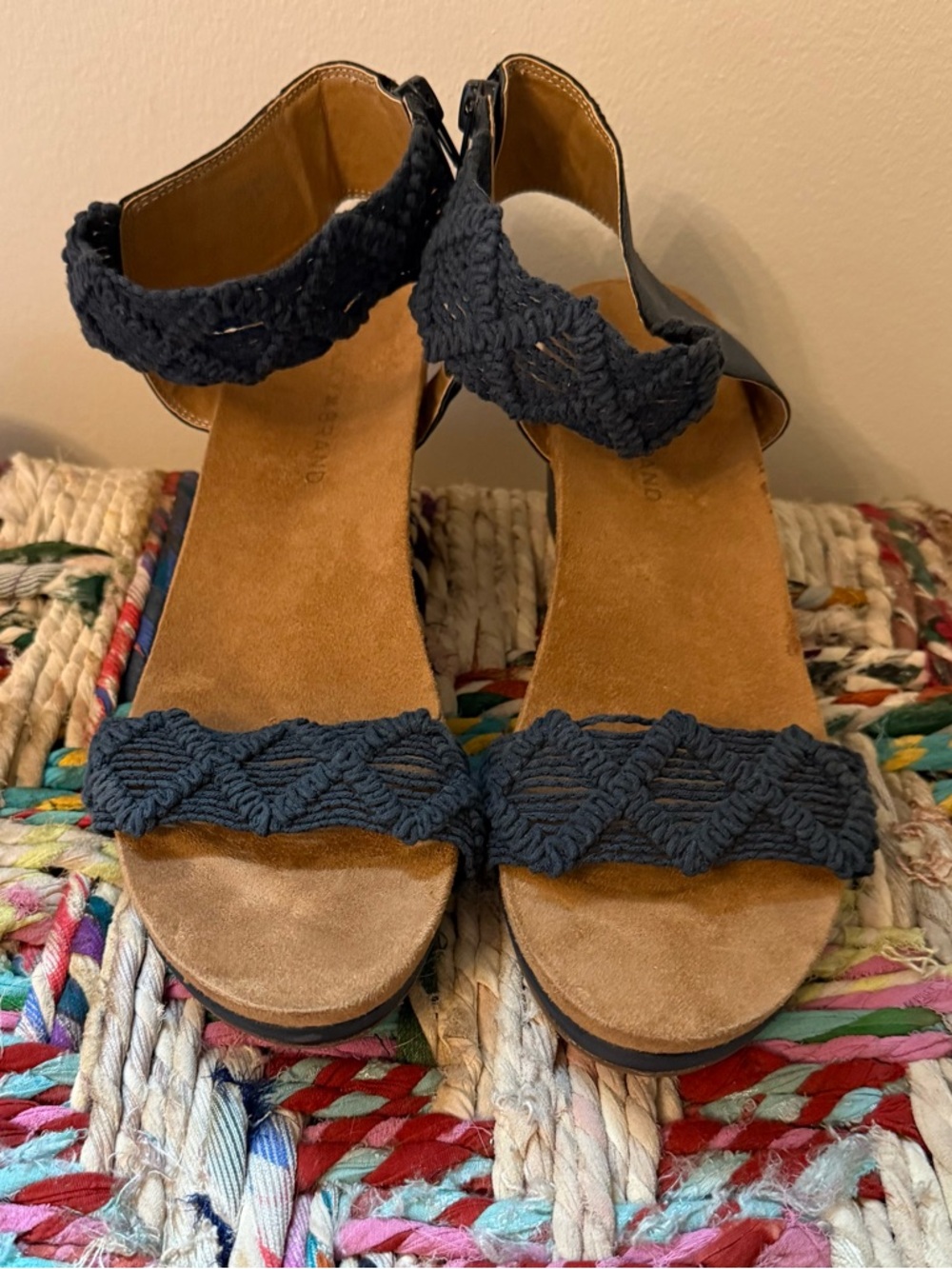 Lucky Brand Navy Braided Ankle Strap Sandals